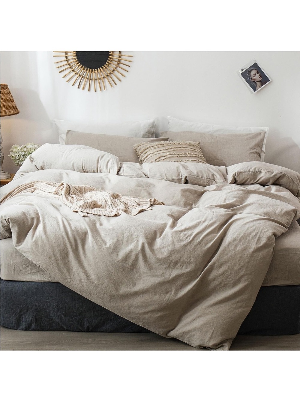 NEW MooMee Bedding Duvet Cover Set 100% Washed Cotton Linen Like. Tannish grey